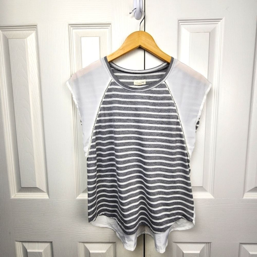 Maison Jules Striped Knit Pullover Crew Neck Blouse Womens Size Small